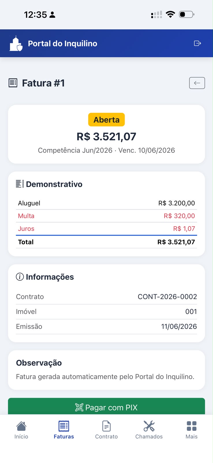 Detalhes da fatura